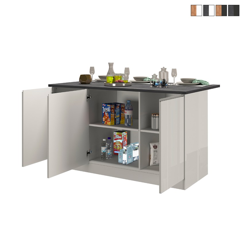 Moderne keukeneiland met 3 deuren en tafel Deaton 155x90x90cm Verkoop