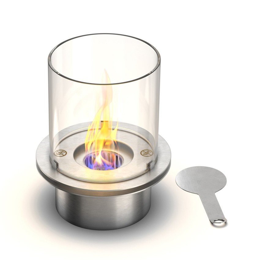 Ronde roestvrijstalen bio-ethanol haardbrander met glas Round Karakteristieken Ronde roestvrijstalen bio-ethanol haardbrander met glas Round Karakteristieken