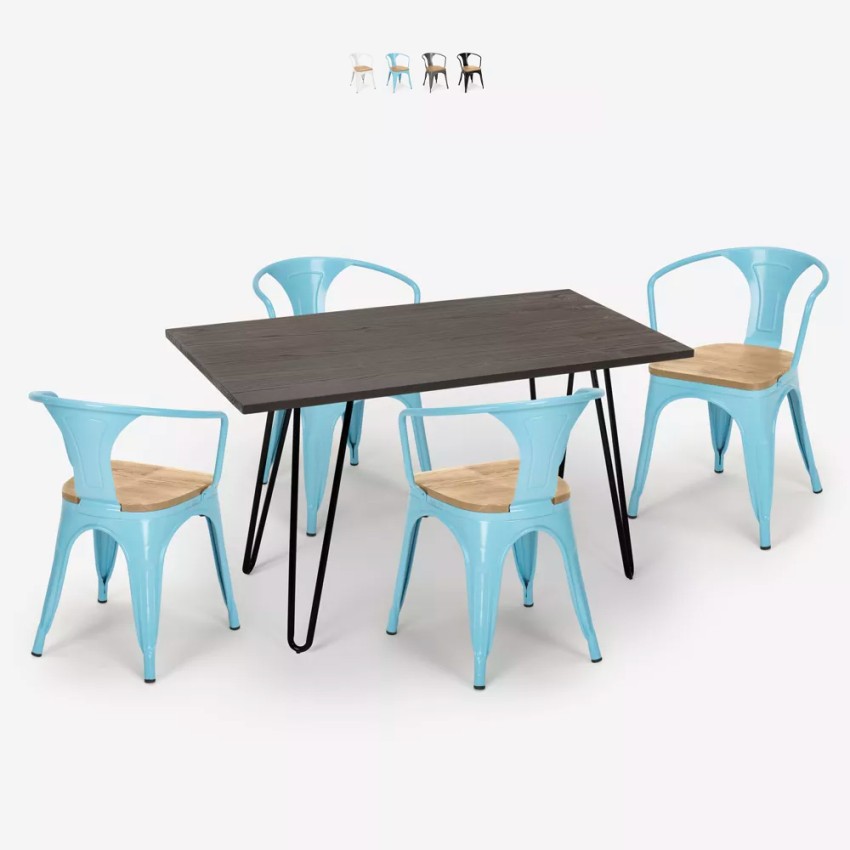 tafel set 120x60cm 4 stoelen Lix hout industrieel wismar top licht Verkoop