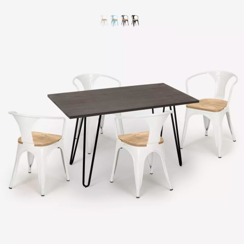 tafel set 120x60cm 4 stoelen Lix hout industrieel wismar top licht Aanbieding