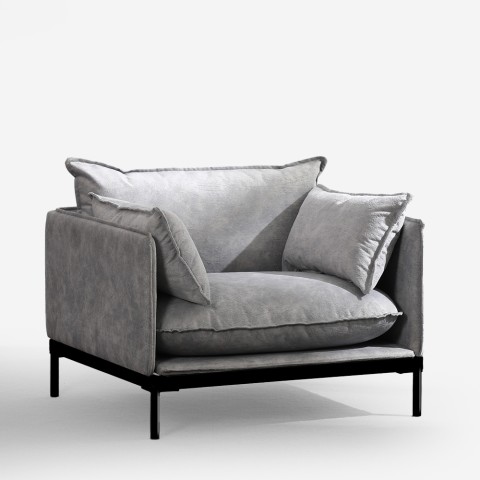 Moderne gestoffeerde fauteuil met grijze stoffen kussens Mainz Aanbieding