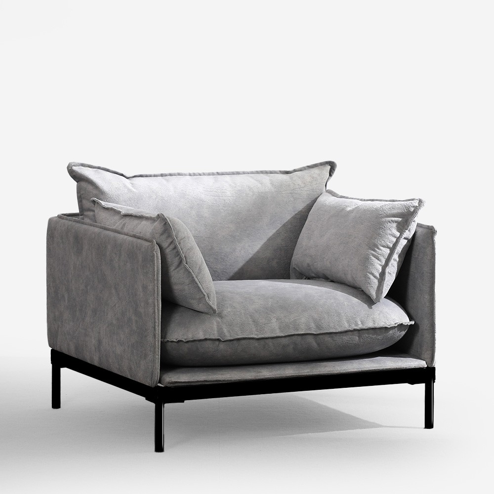 Moderne gestoffeerde fauteuil met grijze stoffen kussens Mainz