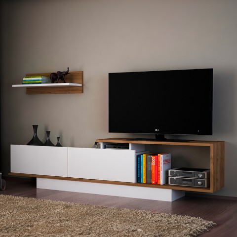Wit en notenhouten tv-meubel van 180 cm met deur en wandplank Asos Aanbieding