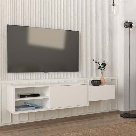 Wit hangend TV-meubel woonkamerkast met 2 deuren 160x30x33cm Dione Aanbieding