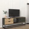Zwart metalen en houten tv-meubel in industriële stijl met 2 lades Dolores Kortingen