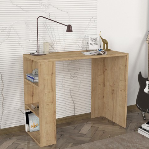 Modern houten bureau met 3 planken 90x40x74cm Netenya Aanbieding