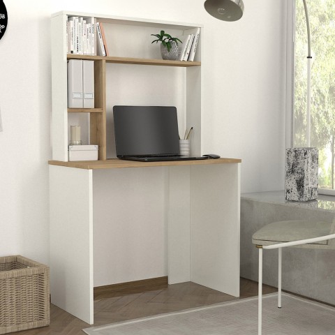 Bureau 90x45x148cm wit en hout met boekenkastplanken Ester Aanbieding