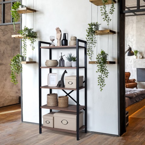 Industriële boekenkast 5 planken hout metaal 62x30x131cm Decker Aanbieding