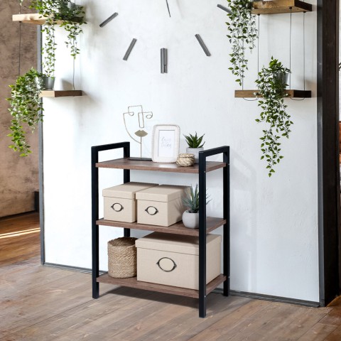 Industriële lage boekenkast 3 planken 62x30x75cm hout metaal Edye Aanbieding