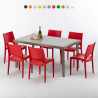 Rechthoekige salontafel beige 150x90 cm en 6 gekleurde stoelen Marion Aanbieding