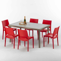 Rechthoekige salontafel beige 150x90 cm met stalen onderstel en 6 gekleurde stoelen Marion Verkoop