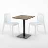 Vierkante tafel 60x60 cm Zwart onderstel en Houten top met 2 gekleurde stoelen Gruvyer Kiss 