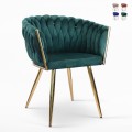 Design fauteuil van fluweel stoel met armleuningen en gouden poten Versailles Aanbieding