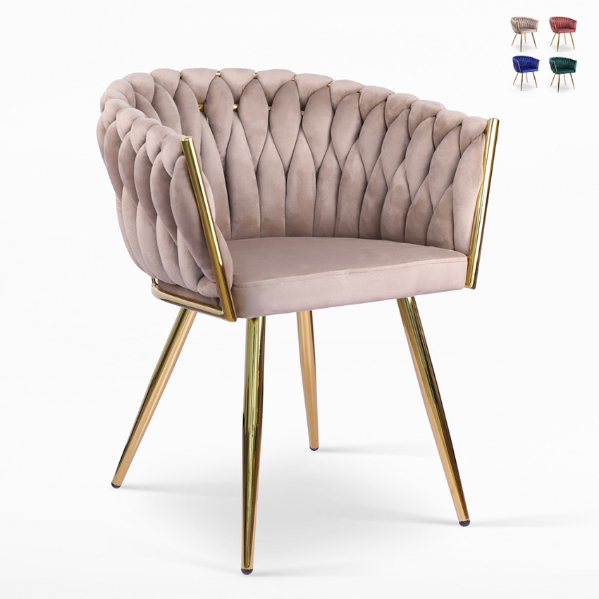 Design fauteuil van fluweel stoel met armleuningen en gouden poten Versailles Korting Design fauteuil van fluweel stoel met armleuningen en gouden poten Versailles Korting