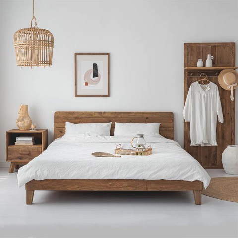 Matrimonieel bed 180x200cm king size met hoofdbord van rustiek hout Meryl Aanbieding