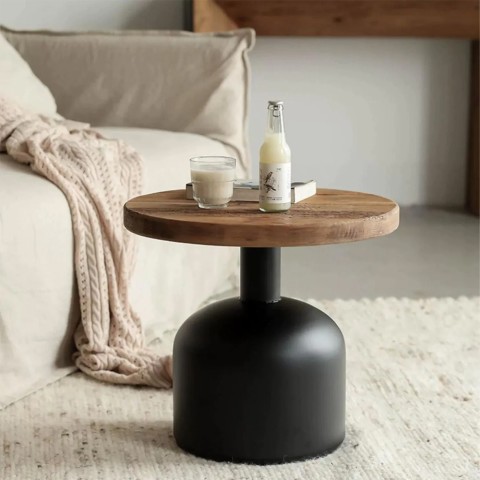 Ronde lage houten salontafel 50 cm Bruce Aanbieding