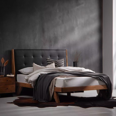 Houten kingsize tweepersoonsbed 180x200 cm met kunstleren hoofdbord Kate Aanbieding