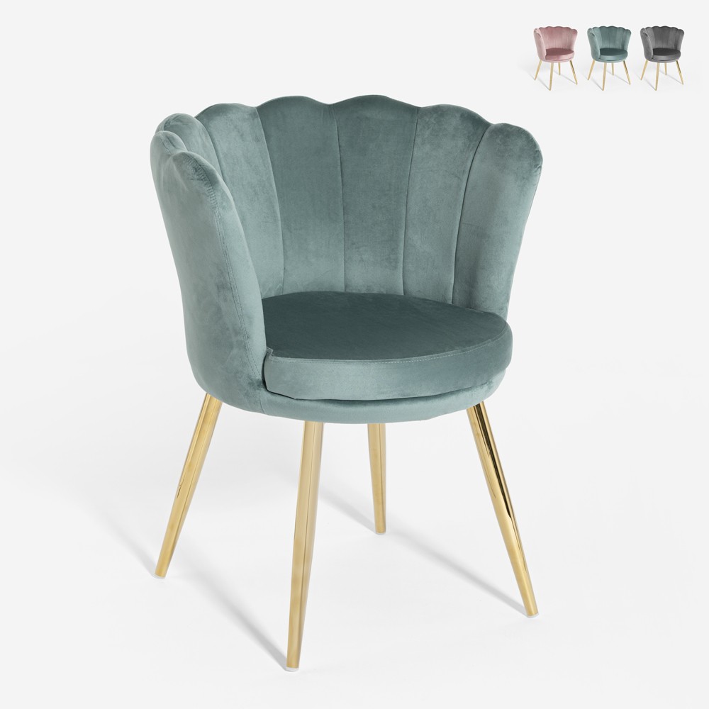Fluwelen schelp fauteuil stoel met gouden poten Mays