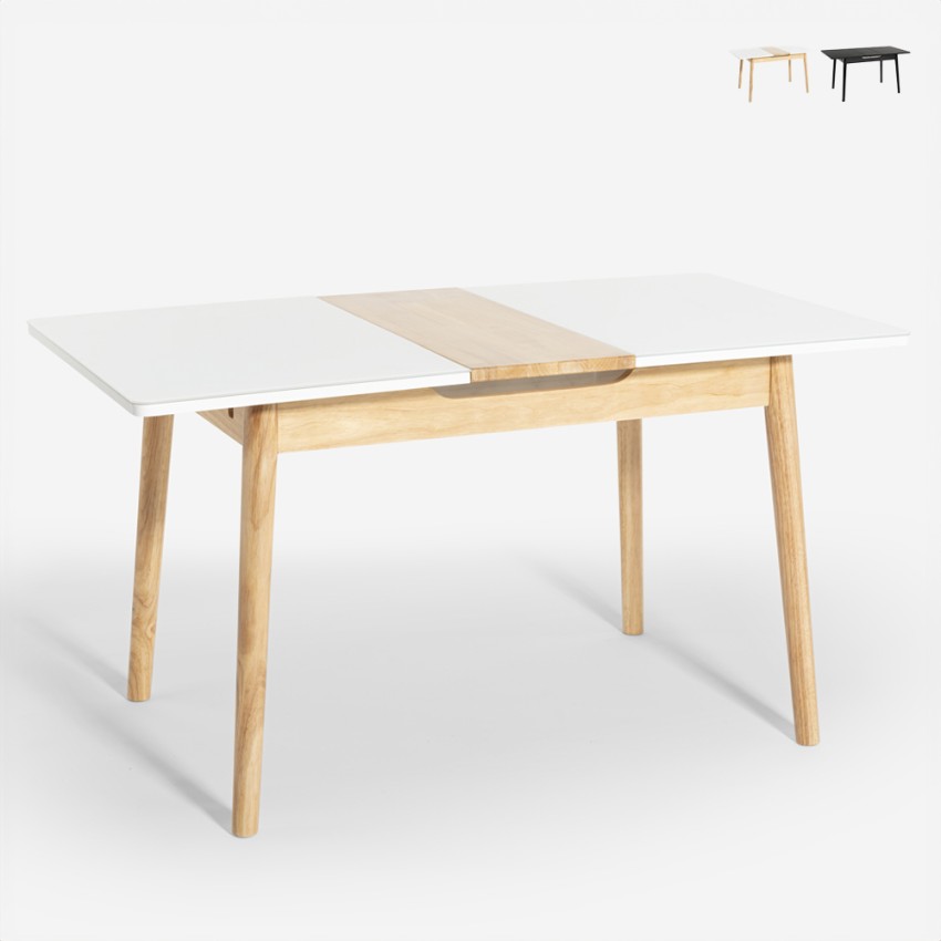 Uitschuifbare houten eettafel 115-145x80 cm met glazen blad in wit of zwart Pixam Aanbieding Uitschuifbare houten eettafel 115-145x80 cm met glazen blad in wit of zwart Pixam Aanbieding
