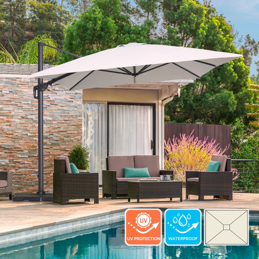 Verstelbare, draaibare zweefparasol van 3x4 m Jungle Dark Aanbieding Verstelbare, draaibare zweefparasol van 3x4 m Jungle Dark Aanbieding
