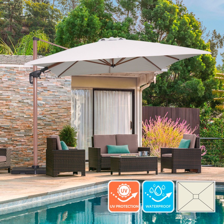 Verstelbare, draaibare zweefparasol van 3x4 m met houteffect Jungle Aanbieding Verstelbare, draaibare zweefparasol van 3x4 m met houteffect Jungle Aanbieding
