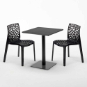 Vierkante salontafel zwart 60x60 cm met stalen onderstel en 2 gekleurde stoelen Paris Licorice Aankoop