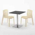 Vierkante tafel 60x60 cm Stalen onderstel en zwart top met 2 gekleurde stoelen Gruvyer Pistachio 