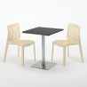 Vierkante tafel 60x60 cm Stalen onderstel en zwart top met 2 gekleurde stoelen Gruvyer Pistachio 