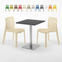 Vierkante tafel 60x60 cm Stalen onderstel en zwart top met 2 gekleurde stoelen Gruvyer Pistachio Aanbod