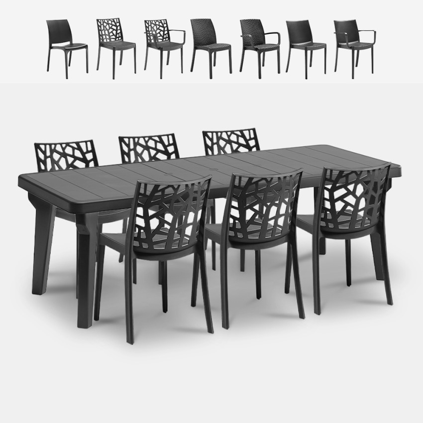 Tuinset met verstelbare tafel 160-220 cm en 6 stoelen zwart Liri Dark Aanbod