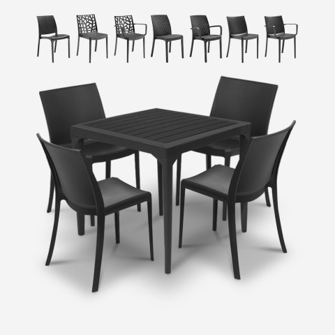 Zwarte tuinset met 4 stoelen en vierkante tafel 80x80 cm Provence Dark Aanbieding