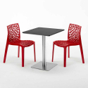Vierkante tafel 60x60 cm stalen poot en zwart blad met 2 gekleurde stoelen Gruvyer Pistachio 