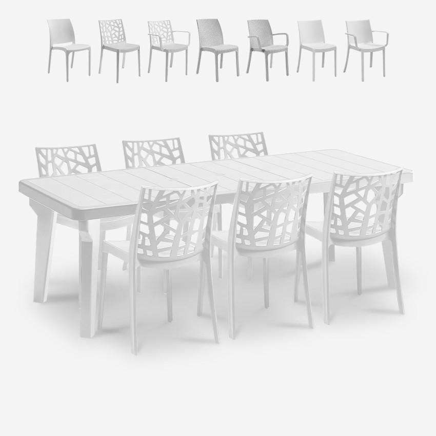 Witte tuinset met uitschuifbare tafel 160-220 cm en 6 tuinstoelen Liri Light Aanbod