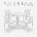 Witte tuinset met vierkante rotan tafel 80x80 cm en 4 stoelen Nisida Light Aanbieding
