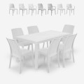 Witte tuinset met rotan tafel van 150x90 cm en 6 stoelen Meloria Light Aanbieding