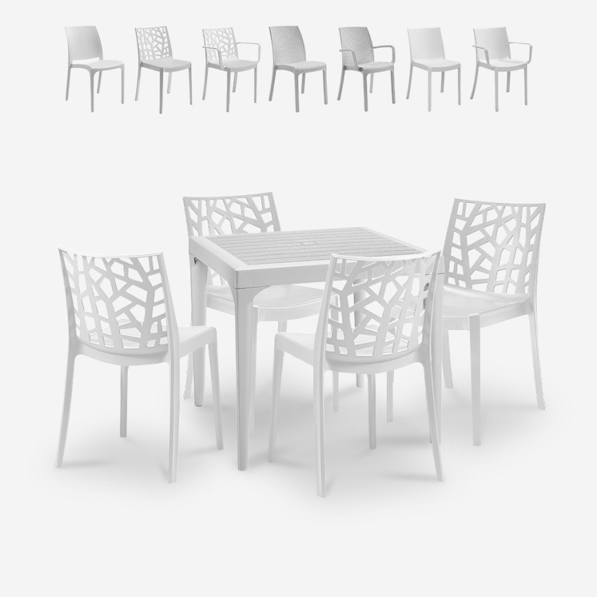 Tuinset met vierkante tafel 80x80 cm en 4 stoelen wit Provence Light Kortingen Tuinset met vierkante tafel 80x80 cm en 4 stoelen wit Provence Light Kortingen