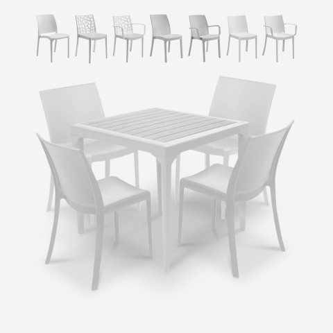 Tuinset met vierkante tafel 80x80 cm en 4 stoelen wit Provence Light Aanbieding