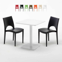 Vierkante salontafel wit 60x60 cm en 2 gekleurde stoelen Paris Lemon Aanbieding