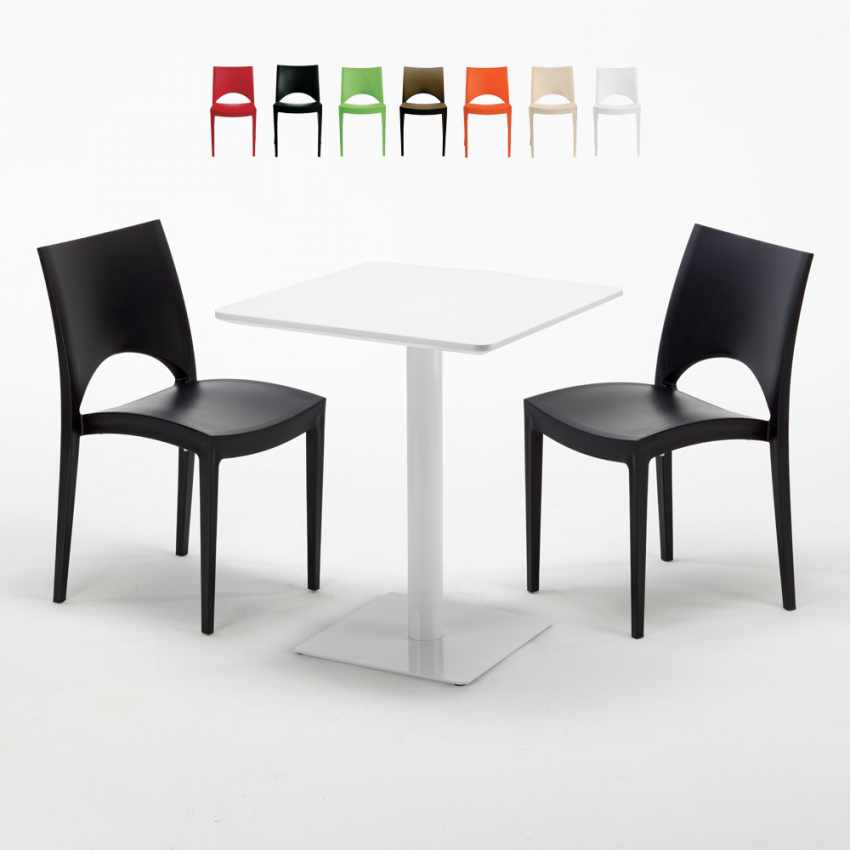 Vierkante salontafel wit 60x60 cm en 2 gekleurde stoelen Paris Lemon Aanbieding Vierkante salontafel wit 60x60 cm en 2 gekleurde stoelen Paris Lemon Aanbieding