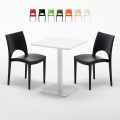 Vierkante salontafel wit 60x60 cm met stalen onderstel en 2 gekleurde stoelen Paris Lemon Aanbieding