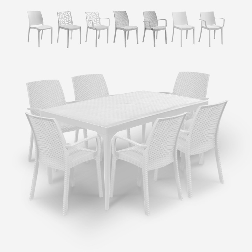 Tuinset met 6 stoelen en buitentafel 150x90 cm wit Sunrise Light Aanbod Tuinset met 6 stoelen en buitentafel 150x90 cm wit Sunrise Light Aanbod