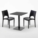 Vierkante salontafel zwart 60x60 cm met stalen onderstel en 2 gekleurde stoelen Paris Licorice Model