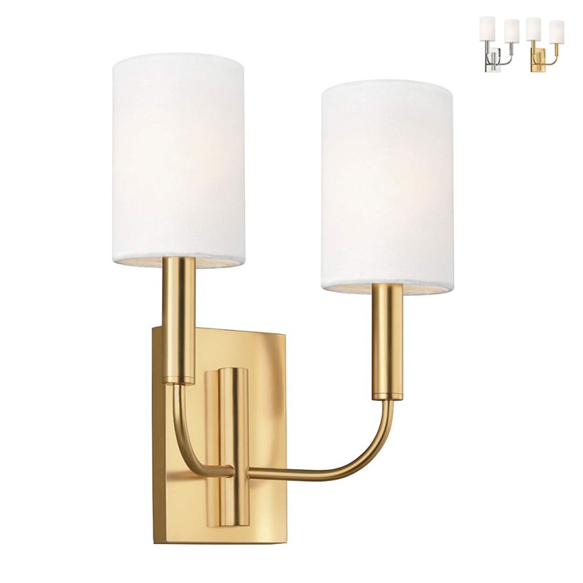 Klassieke wandlamp met 2 witte stoffen lampenkappen Brianna2 Verkoop