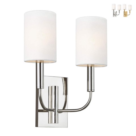 Klassieke wandlamp met 2 witte stoffen lampenkappen Brianna2 Aanbieding