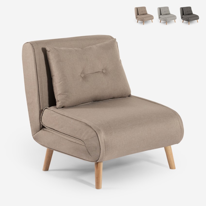 Stoffen klapbed fauteuil met houten pootjes Miriam Kosten Stoffen klapbed fauteuil met houten pootjes Miriam Kosten
