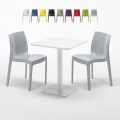 Vierkante salontafel wit 60x60 cm met stalen onderstel en 2 gekleurde stoelen Ice Lemon Aanbieding