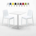 Vierkante salontafel wit 60x60 cm en 2 gekleurde stoelen Ice Lemon Aanbod