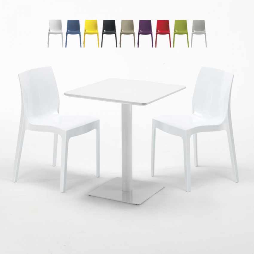 Vierkante salontafel wit 60x60 cm en 2 gekleurde stoelen Ice Lemon Aanbod Vierkante salontafel wit 60x60 cm en 2 gekleurde stoelen Ice Lemon Aanbod