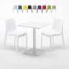 Vierkante salontafel wit 60x60 cm en 2 gekleurde stoelen Ice Lemon Aanbod