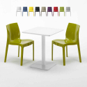 Vierkante salontafel wit 60x60 cm met stalen onderstel en 2 gekleurde stoelen Ice Lemon Voorraad
